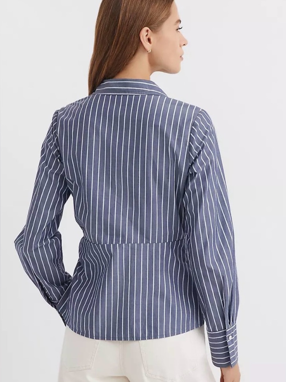 Loft Stripe Shirred blouse top poplin shirt size 14 NWT - Picture 2 of 4